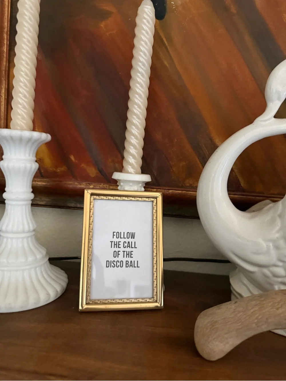 Follow the call of the disco ball 3x5” Gold Picture Framed mini wall art